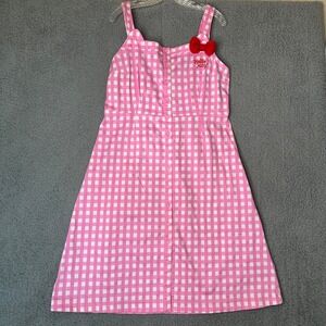 ModCloth Hello Kitty Pink Gingham Button Front Dress Red Bow XL Sanrio Retro